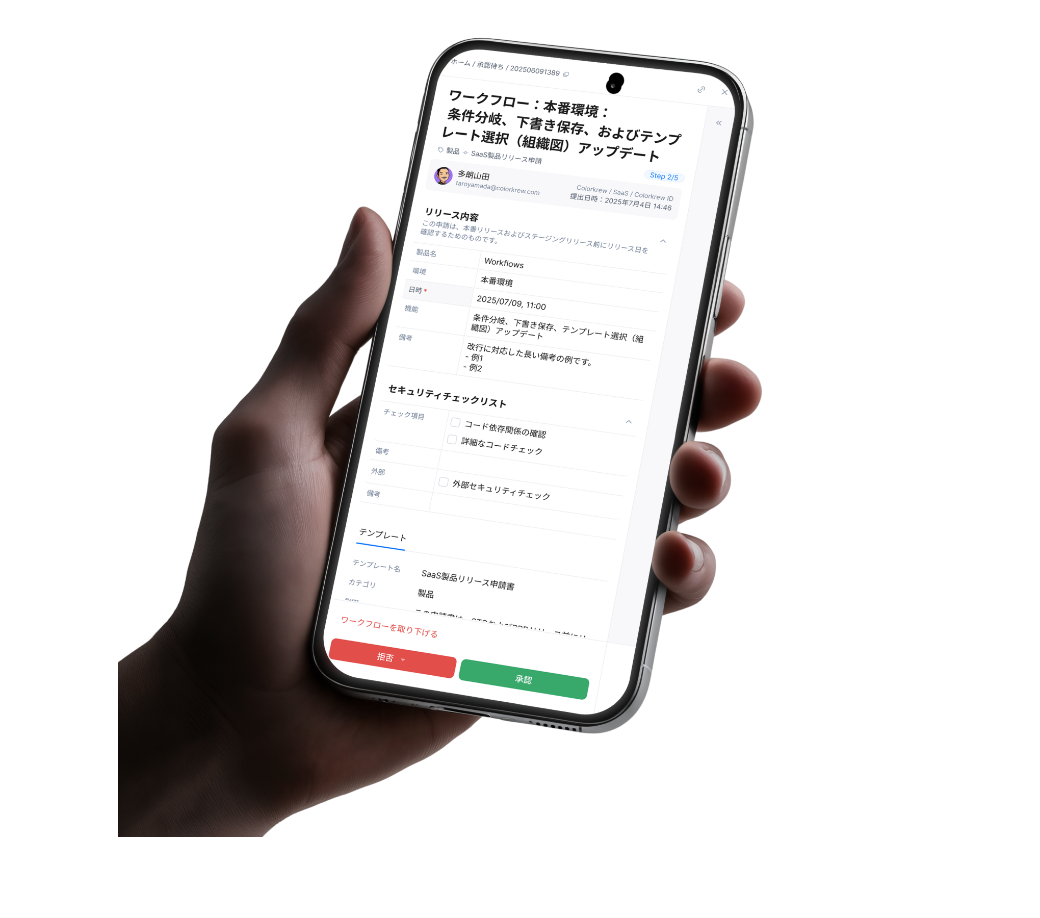 スマホでの承認画面